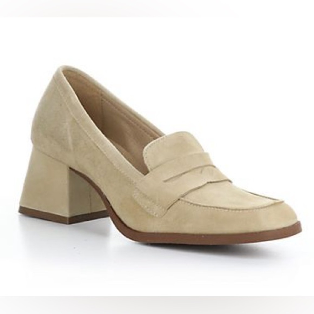 Bos & Co Ama Sand Suede Penny Loafer Pumps Block Heel EU 38 US 7.5-8